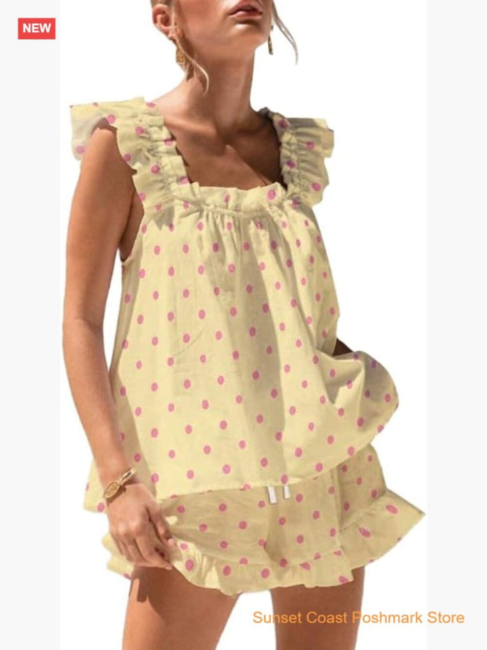 Women's Floral Print Pajama Set 2 Piece Ruffle Tank Top Shorts Lounge Nightwear